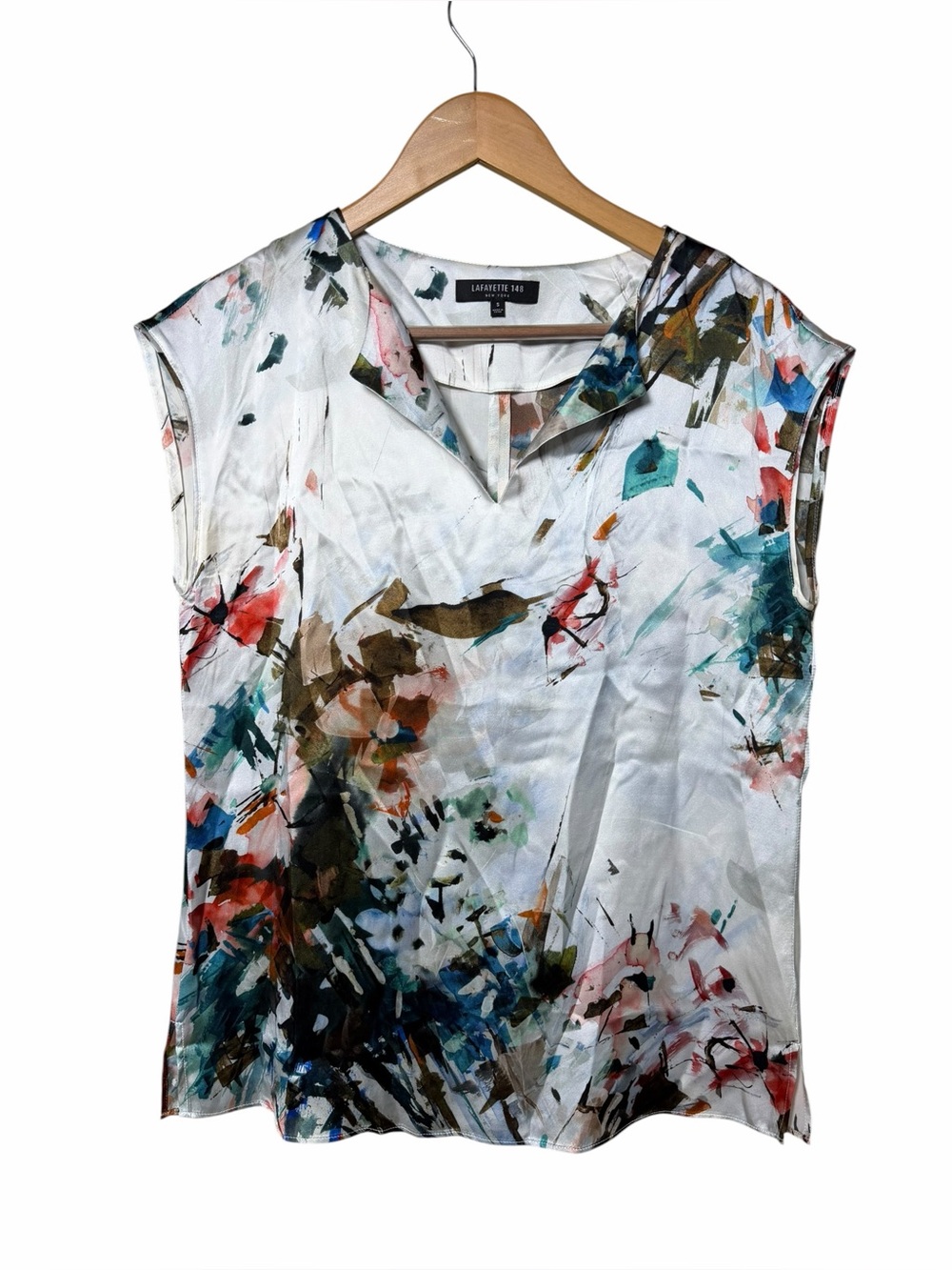 Lafayette 148 New York 100% Silk Abstract Watercolor Print Blouse Small
